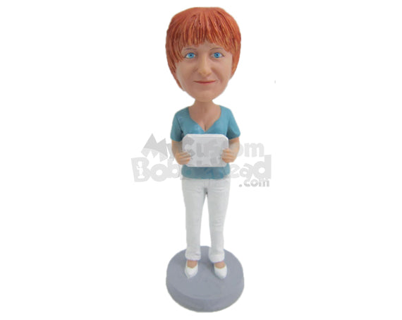 Custom Bobblehead Lovely Lady In A Beautiful Top - Leisure & Casual Casual Females Personalized Bobblehead & Cake Topper Custom Bobblehead Lovely Lady In A Beautiful Top - Leisure & Casual Casual Females Personalized Bobblehead & Cake Topper